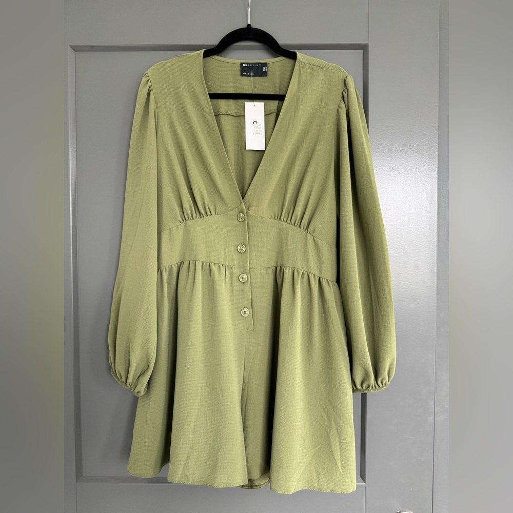 ASOS Green Long Sleeve V-Neck Romper